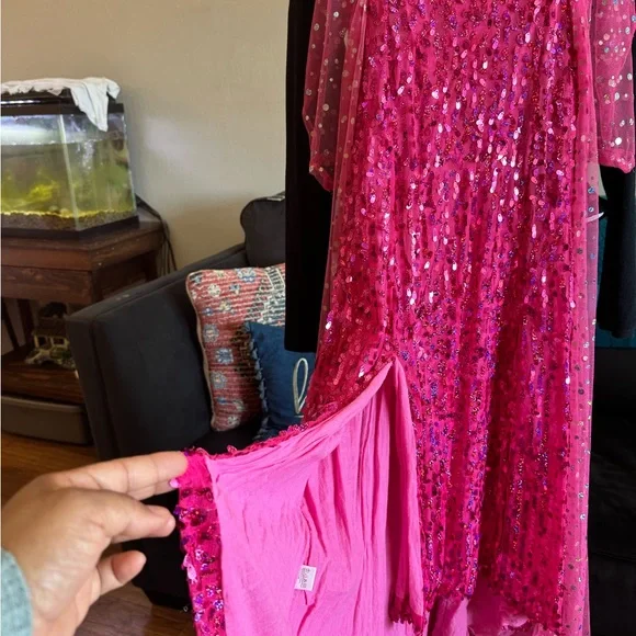 Girls' Sparkling Hot Pink Sequin Tulle Dress - Picture 10 of 16